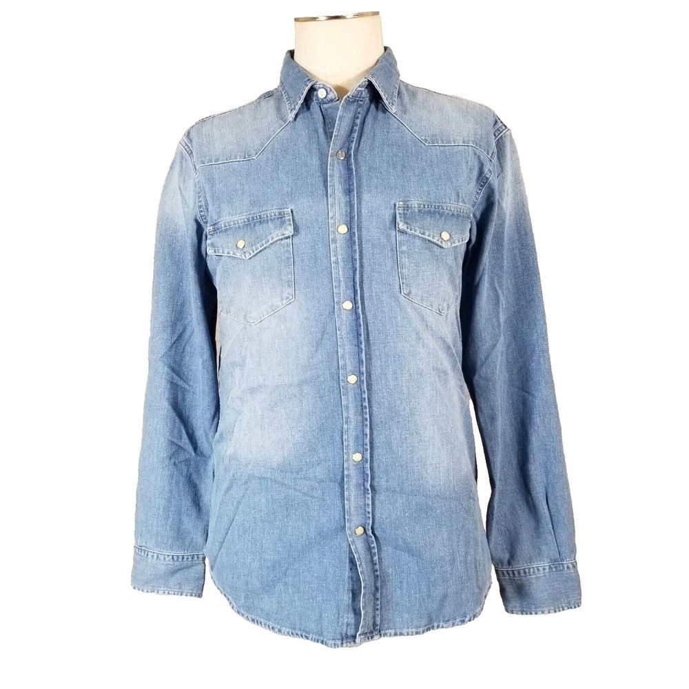 J McLaughlin Pearl snap denim shirt women's large Blue long sleeve Western‎ NEW
